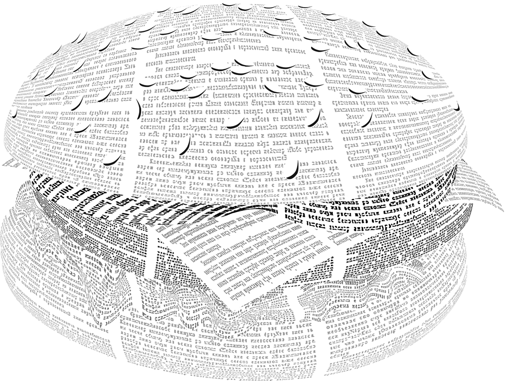artystyczny kolaż hamburger przedstawiony graficznie z wycinków gazet